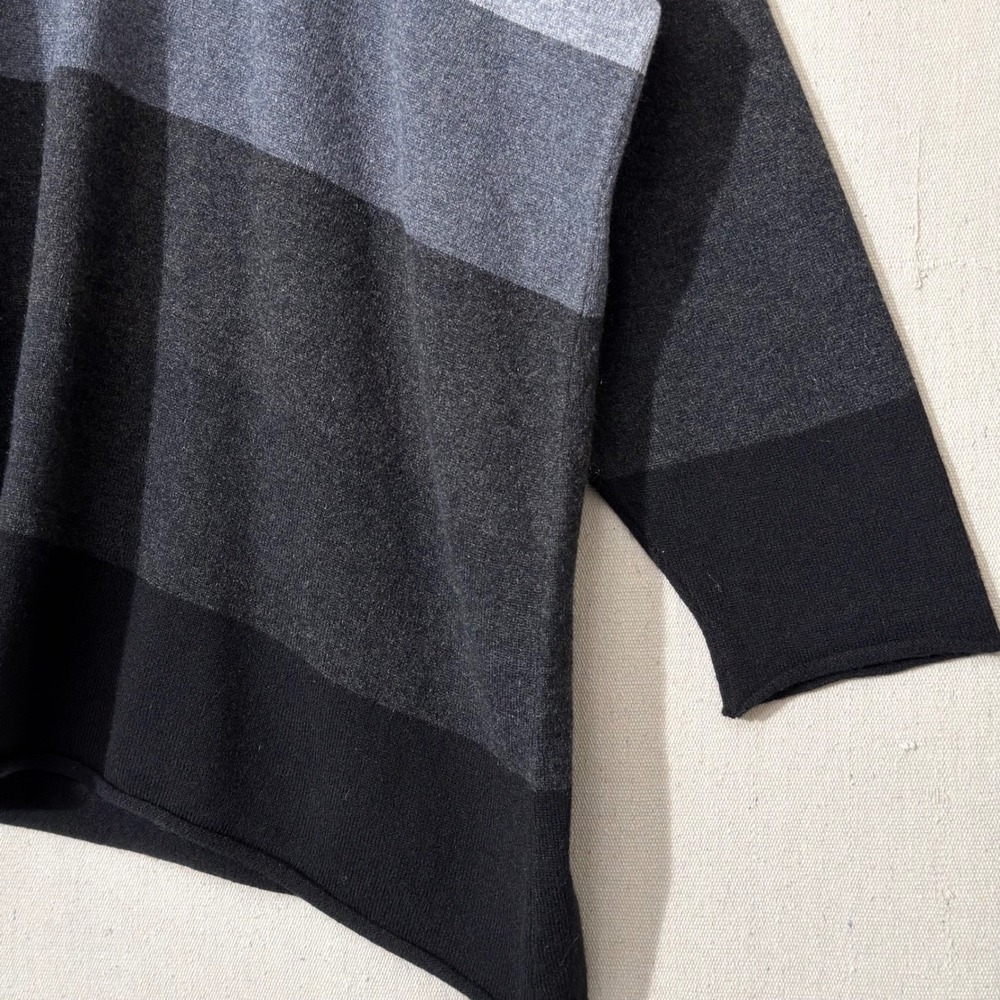 Eskandar Sweater Women One Size Gray Black Ombre Striped Cashmere Oversized Boxy - Picture 9 of 10
